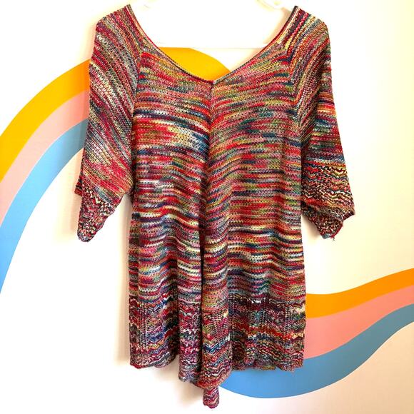 Boho Festival Crochet Tunic Womens XL Knit Fall Autumn Colors Warm - Picture 1 of 6